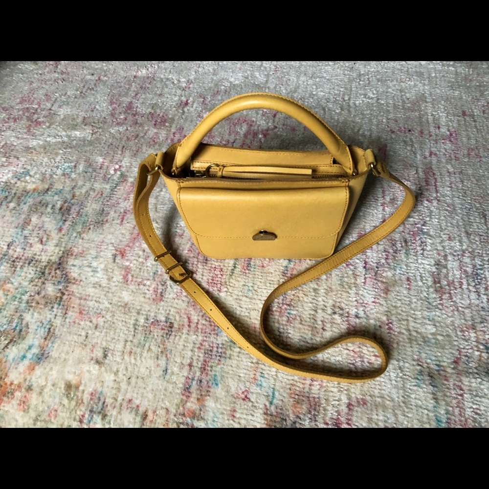 Madewell muted yellow leather small square crossbody purse